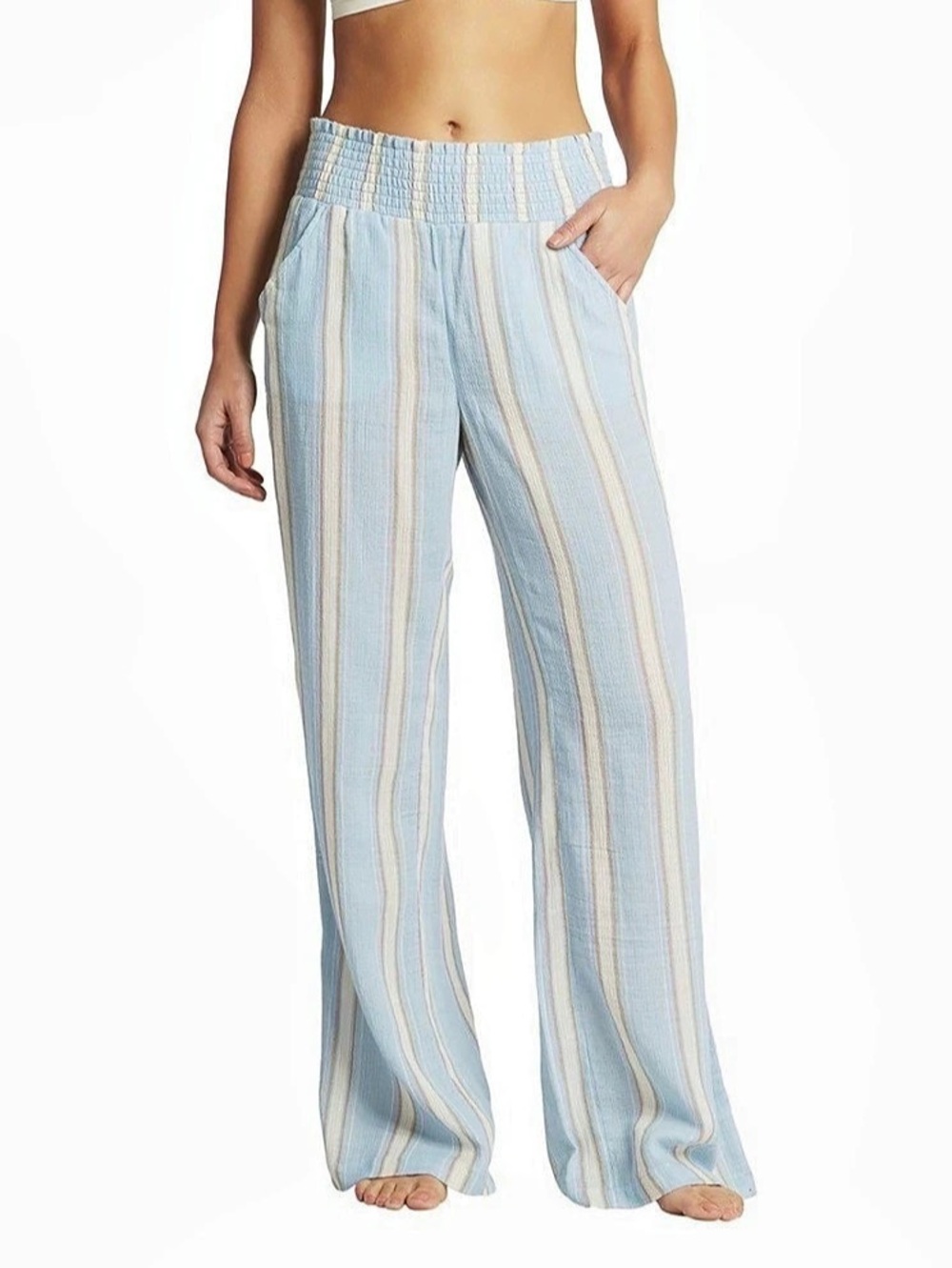 NWT! Billabong New Waves Stripe Pant Striped Wide Leg Pants Blue & White Medium